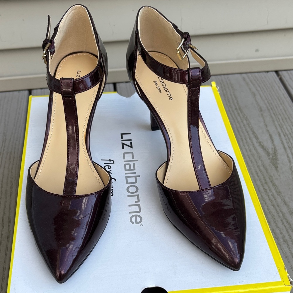 Liz Claiborne Dark Burgundy T-Strap Heels